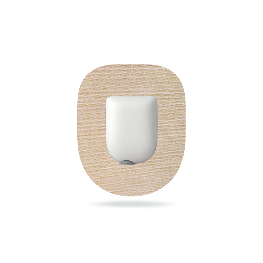 LINKFAR ActiveFix N1 beige nylon overpatch shown around an Omnipod-style Pod in existing product artwork